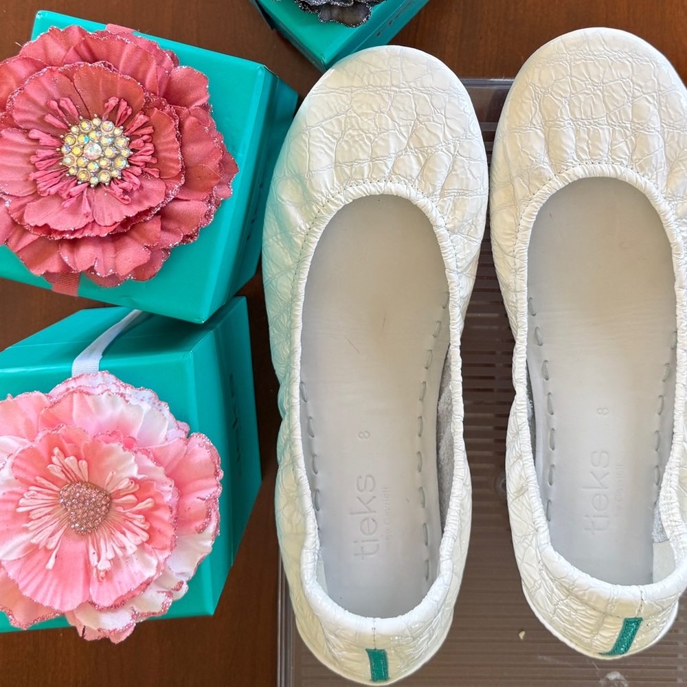 Tieks white patent croc ballet flat shoes